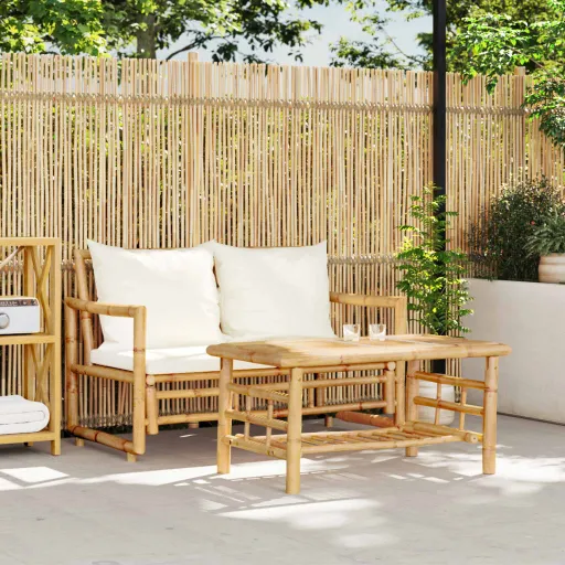 Conjunto de Sofás de Jardim de 2 Peças com Almofadas de Bambu