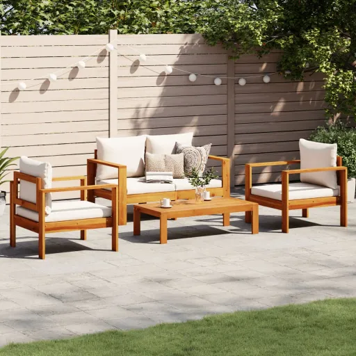 Conjunto de Sofás de Jardim com Almofadões Acácia Maciça (4 pcs)