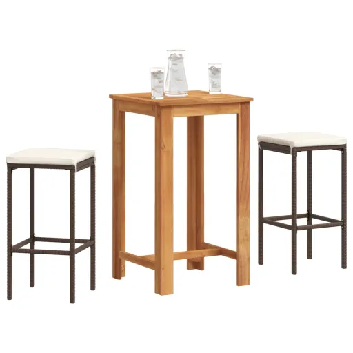 Conjunto de Bar p/ Jardim Acácia Maciça/Vime PE Castanho (3 pcs)