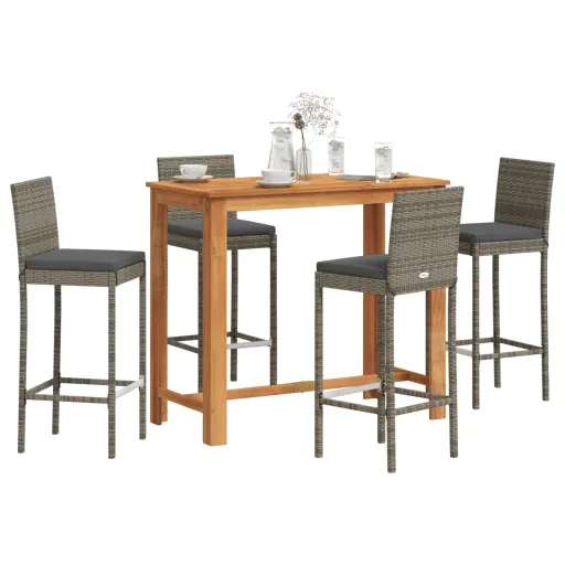 Conjunto de Bar p/ Jardim Acácia Maciça/Vime PE Cinzento (5 pcs)