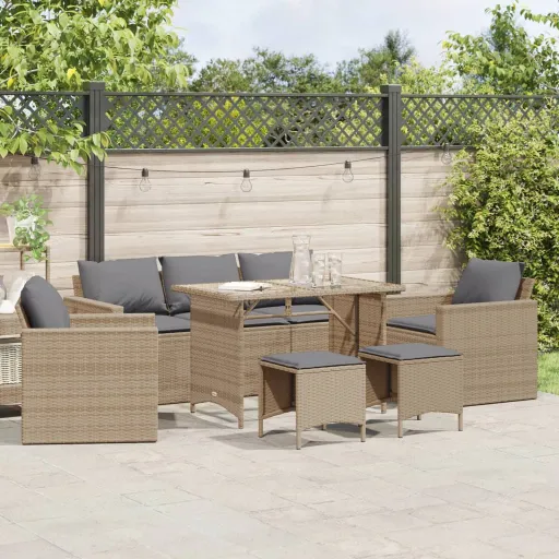 Conjunto de Sofás p/ Jardim com Almofadões Vime PE Bege (6 pcs)