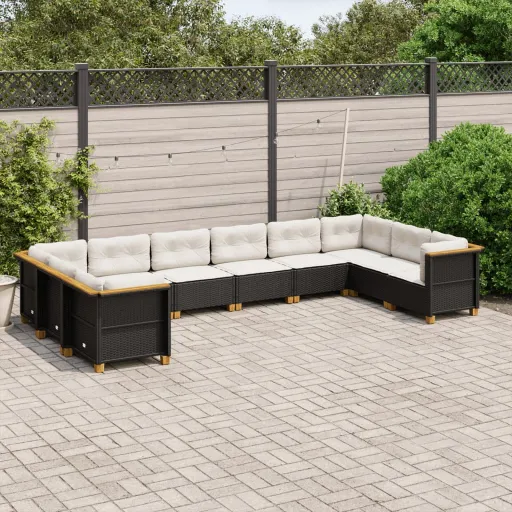 Conjunto Sofás de Jardim c/ Almofadões Vime PE Preto (10 pcs)