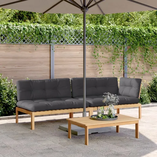 Móveis de Paletes p/ Jardim c/ Almofadões Acácia Maciça (3 pcs)