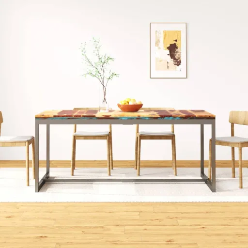 Mesa de Jantar Madeira de Acácia Maciça e Aço 180 cm