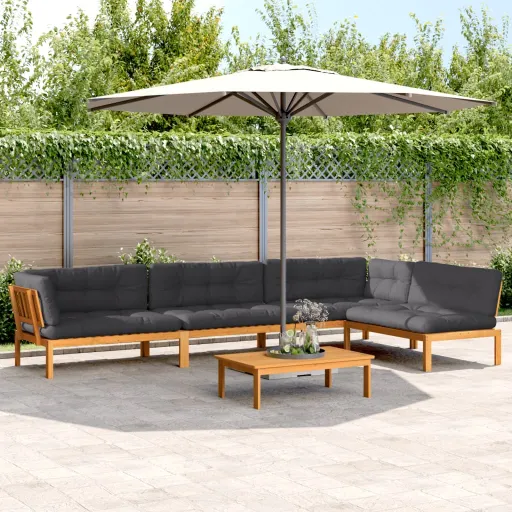 Móveis de Paletes p/ Jardim com Almofadões Acácia Maciça (5 pcs)