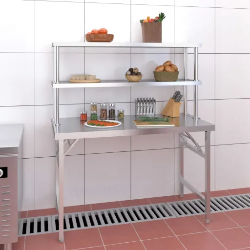 Mesa Trabalho Cozinha c/ Prateleira 120x60x145cm Aço Inoxidável