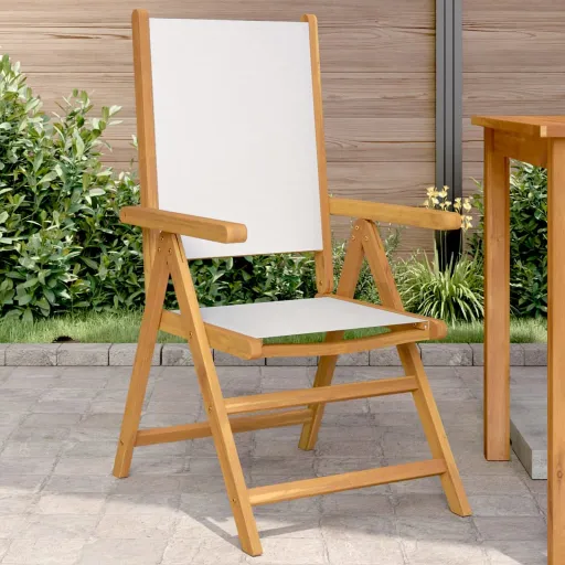 Cadeiras Jardim   Madeira Acácia Maciça/Tecido Branco Nata (2 pcs)