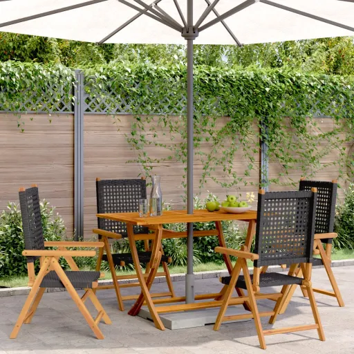 Cadeiras Jardim Reclináveis   Vime PE/Madeira Maciça Preto (4 pcs)