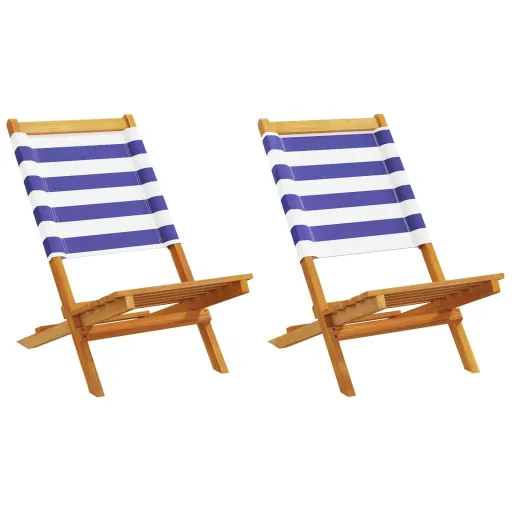 Cadeiras Jardim   Madeira Acácia Maciça/Tecido Azul/Branco (2 pcs)