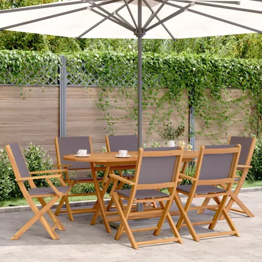 Conjunto Jantar Jardim Tecido/Madeira Maciça Antracite (7 pcs)