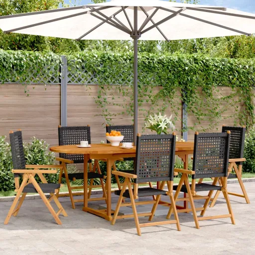 Conjunto de Jantar p/ Jardim Vime PE/Madeira Maciça Preto (7 pcs)
