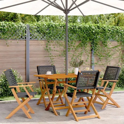 Conjunto de Jantar p/ Jardim Vime PE/Madeira Maciça Preto (5 pcs)