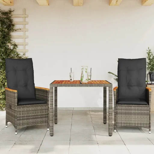 Conjunto Bistrô com Almofadões Vime PE Cinza (3 pcs)