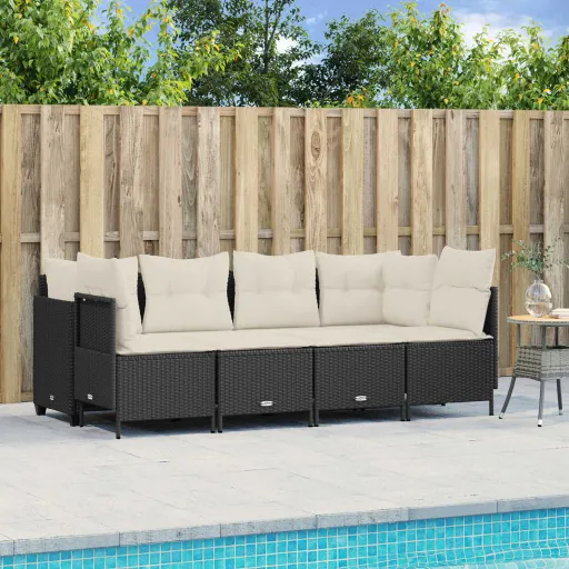 Conjunto Sofás de Jardim com Almofadões Vime PE Preto (5 pcs)