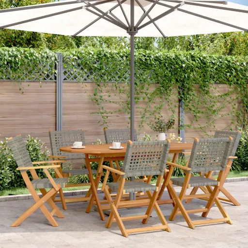 Conjunto de Jantar p/ Jardim Vime PE/ Madeira Maciça Cinza  (7 pcs)