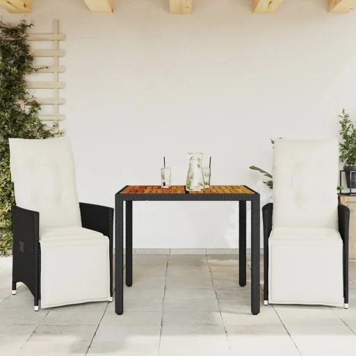 Conjunto de Bistrô com Almofadões Vime PE Preto (3 pcs)