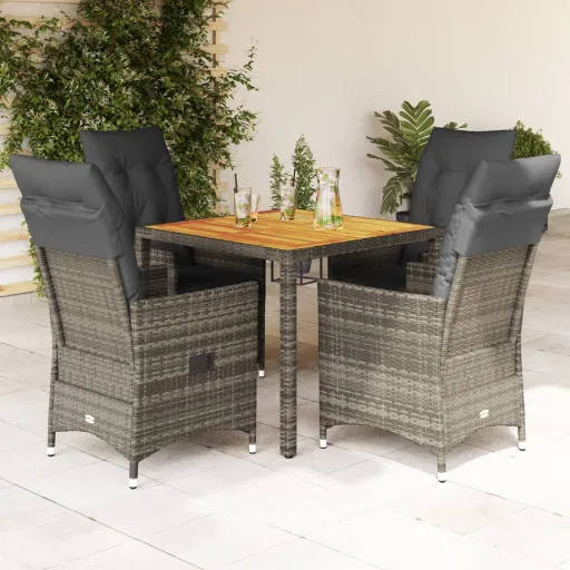 Conjunto de Jantar p/ Jardim c/ Almofadões Vime PE Cinza (5 pcs)