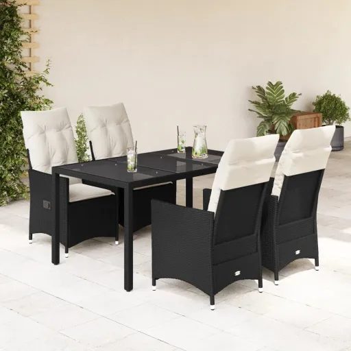 Conjunto de Jantar p/ Jardim c/ Almofadões Vime PE Preto (5 pcs)