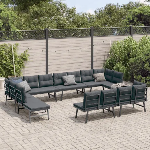Bancos de Jardim com Almofadões Aço Revestido a pó Preto (8 pcs)