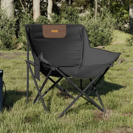 Cadeiras de Campismo com Bolso Dobráveis   Preto (2 pcs)