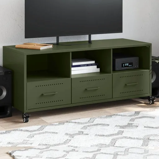 Móvel de TV 100,5x39x43,5 cm Aço Verde-Azeitona