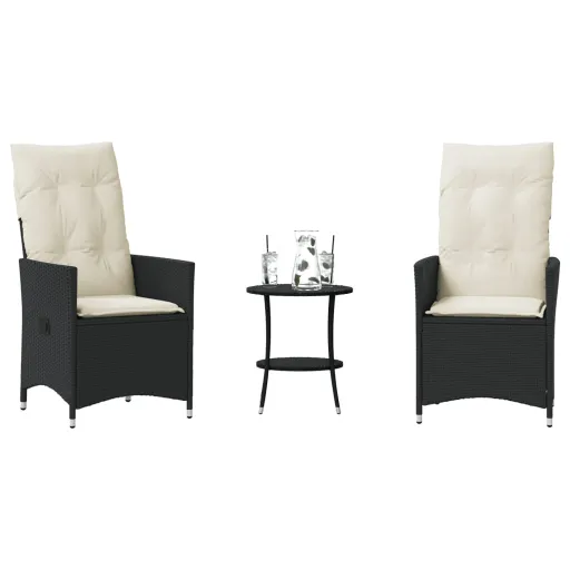 Conjunto de Bistrô com Almofadões Vime PE Preto (3 pcs)