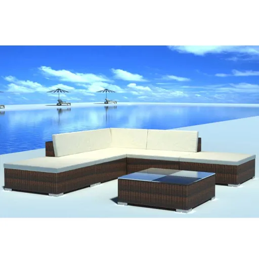 Conjunto Lounge Jardim c/ Almofadões Vime PE Castanho (6 pcs)