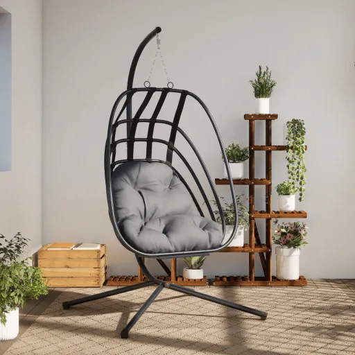 Cadeira Suspensa Egg com Suporte em Aço Antracite