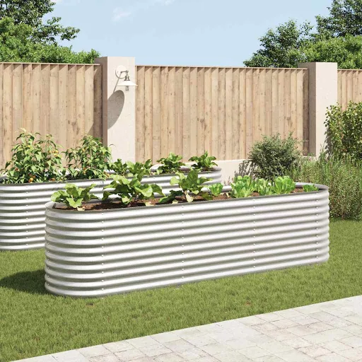 Canteiro Elevado de Jardim Aço Galvanizado 320x80x81cm Prateado