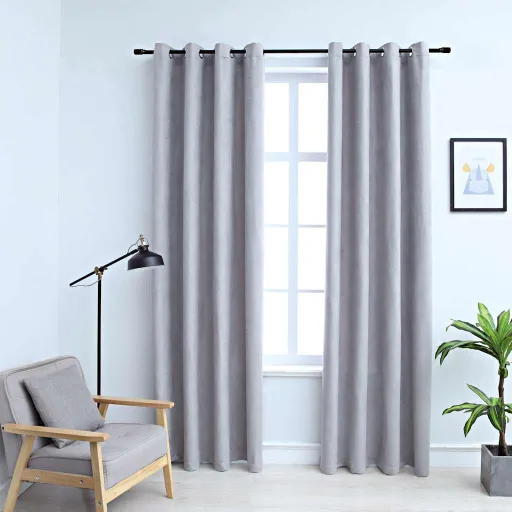 Cortinas Blackout c/ Argolas em Metal   140x225 cm Cinzento (2 pcs)