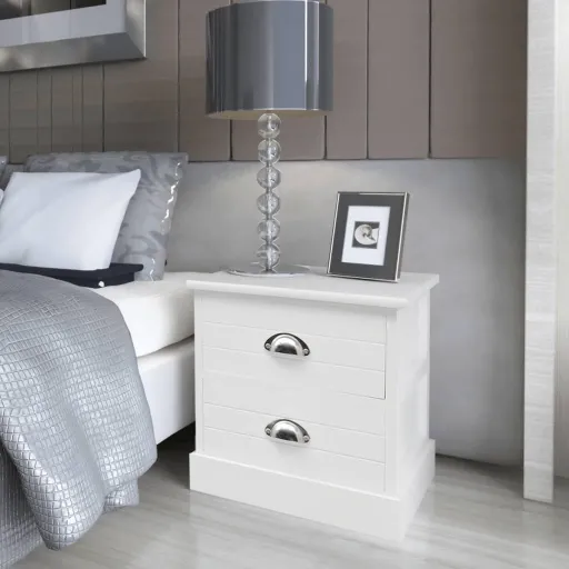 Mesas de Cabeceira Estilo Francês   Branco (2 pcs)