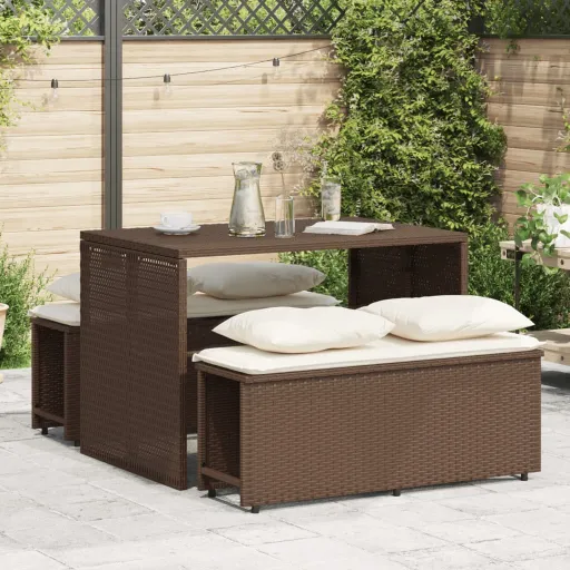 Conjunto Jantar p/ Jardim c/ Almofadões Vime PE Castanho (3 pcs)