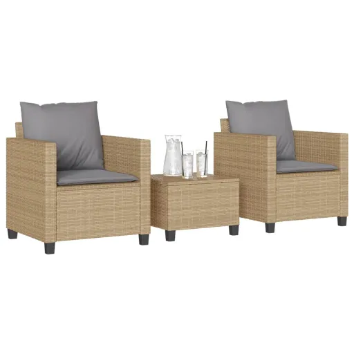Conjunto Bistrô com Almofadões Vime PE Bege (3 pcs)
