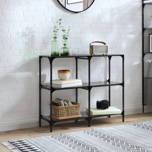 Mesa Consola com Tampo em Vidro Preto 98x30x81 cm Aço