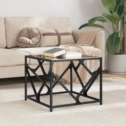 Mesa de Centro com Topo em Vidro Preto 50x50x41 cm Aço