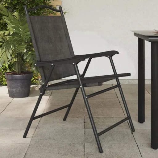 Cadeiras de Jardim Dobráveis   Aço/Textilene Cinza Mesclado (2 pcs)