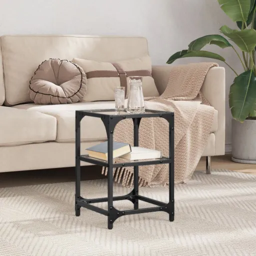 Mesa de Centro c/ Tampo em Vidro Transparente 30x30x45 cm Aço