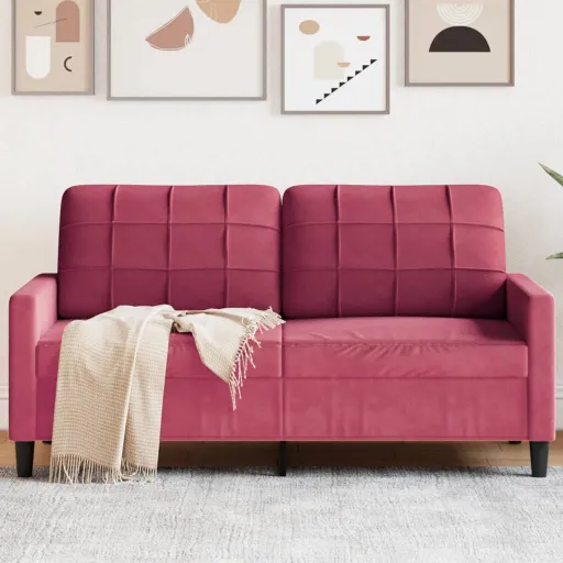 Sofá de 2 Lugares Veludo 140 cm Vermelho Tinto