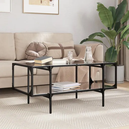 Mesa de Centro com Topo em Vidro Preto 98,5x50x45 cm Aço