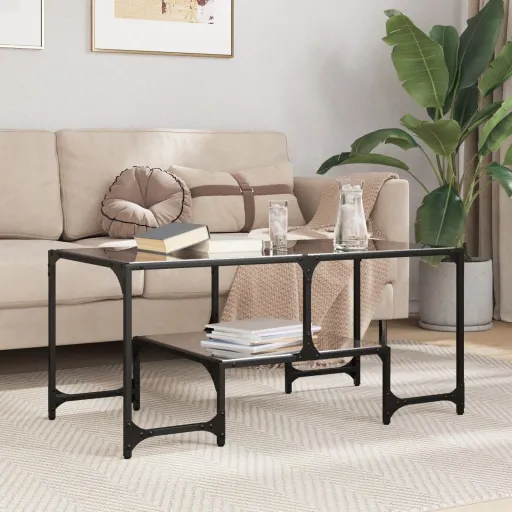 Mesa de Centro com Topo em Vidro Preto 98,5x50x45 cm Aço