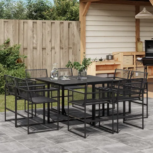 Conjunto de Jantar para Jardim Vime PE Preto (9 pcs)