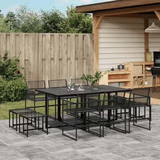 Conjunto de Jantar para Jardim Vime PE Preto (11 pcs)