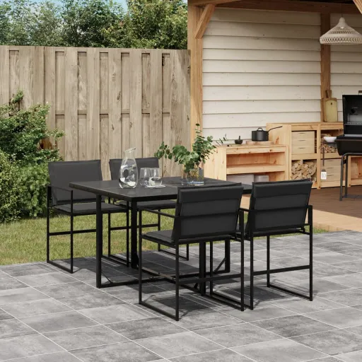 Conj. de Jantar para Jardim c/ Almofadões Textilene Preto (5 pcs)