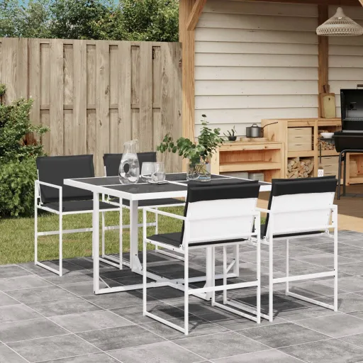 Conj. de Jantar p/ Jardim c/ Almofadões Textilene Branco (5 pcs)