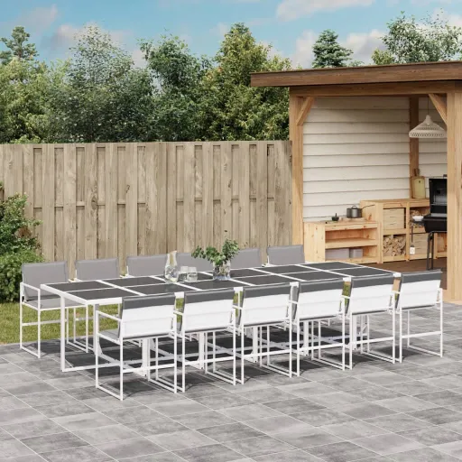 Conj. de Jantar p/ Jardim c/ Almofadões Textilene Branco (13 pcs)