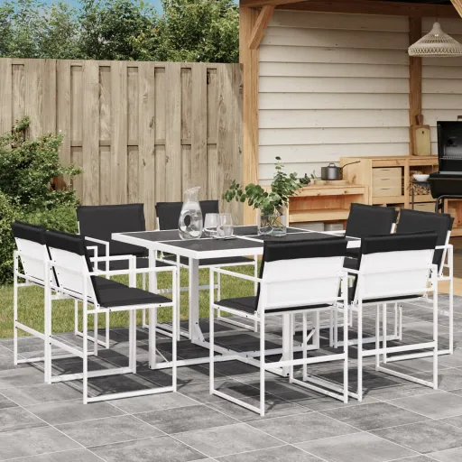Conj. de Jantar p/ Jardim c/ Almofadões Textilene Branco (9 pcs)