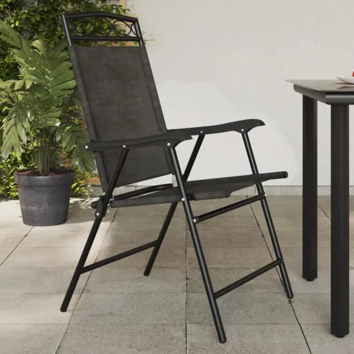 Cadeiras de Jardim Dobráveis   Aço/Textilene Cinza Mesclado (4 pcs)