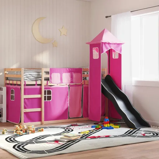 Beliche com Escorrega e Cortinas 90x190 cm Rosa
