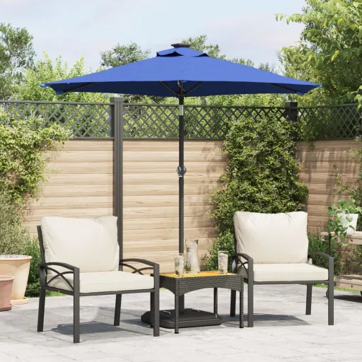 Guarda-Sol Jardim c/LEDs e Poste Aço 225x225x212 cm Azul-Ciano