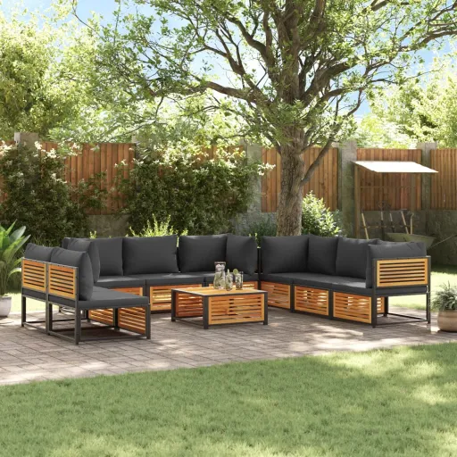 Conjunto de Sofás de Jardim com Almofadões Acácia Maciça (9 pcs)